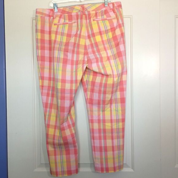 Lands’ End Mid Rise Plaid Chino Pants 18 Cropped Slim Fit, Preppy Coastal Style - Picture 2 of 4